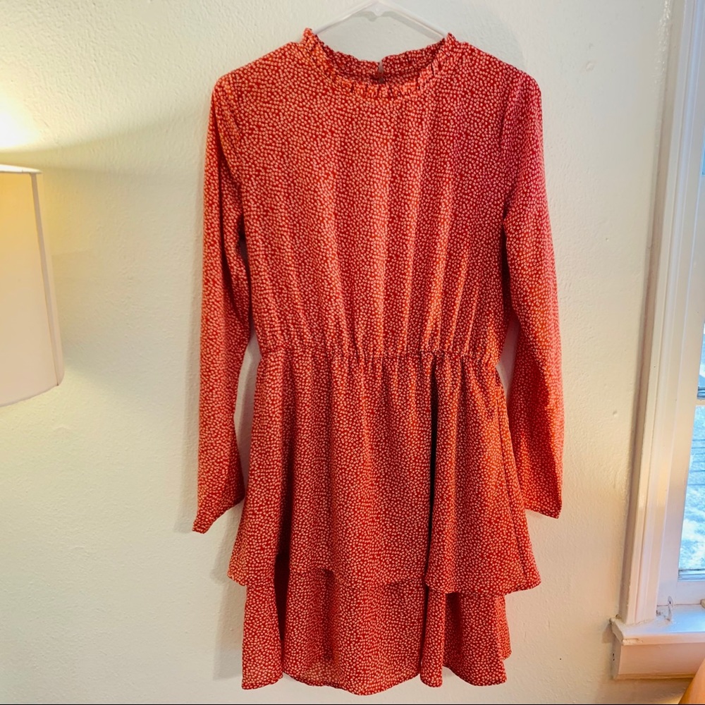 Gianna Bini Red Long Sleeve Midi Dress